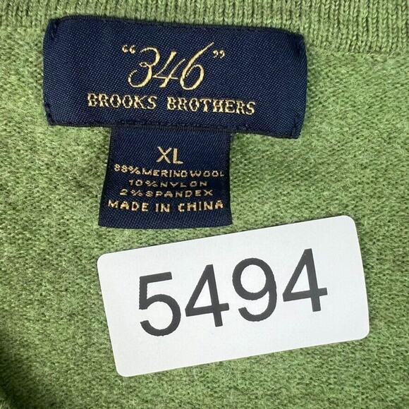 Brooks Brothers 346 Sweater Mens XL Green Stretch Merino Wool V Neck Pullover - Picture 5 of 7
